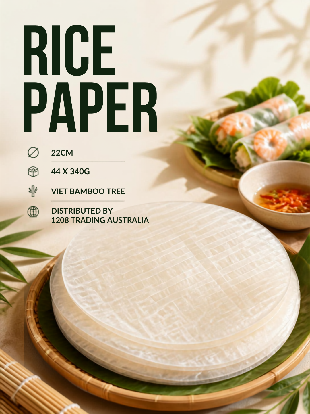 HT051 - RICE PAPER 22CM (44 x 340g) Viet BAMBOO TREE