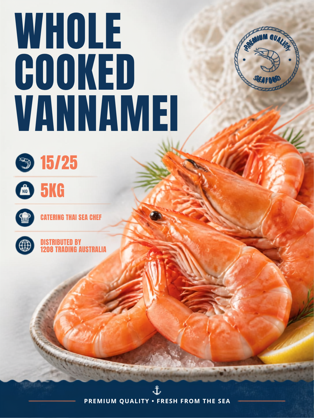HT011 - PRAWN WHOLE - COOKED VANNAMEI 15/25 (5KG) CATERING THAI SEA CHEF