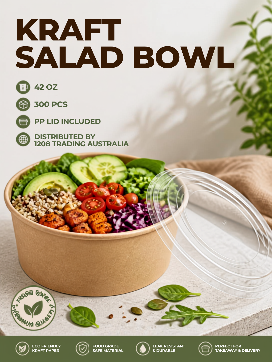 KT042 - KRAFT SALAD BOWL 42OZ 300 & LID