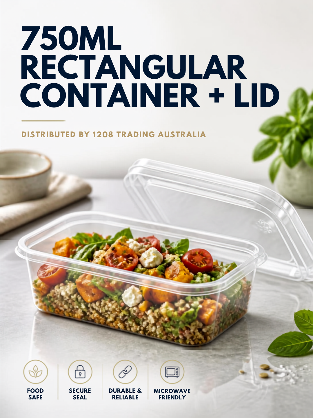KT037 - 750ML RECTANGULAR CONTAINER + LID
